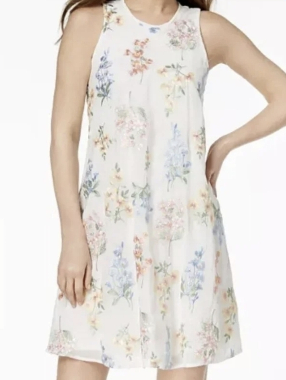 Calvin Klein Sleeveless Chiffon Floral Embroidered Dress